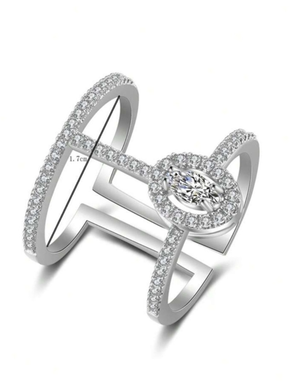 Silver Marquise Halo Adjustable Multi-Band Ring - Picture 3 of 4